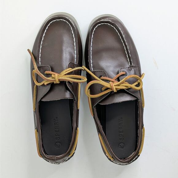 Sperry Boat Shoes EU 37.5 Brown Leather Original 2 Eye Lace Up Flats Round Toe - Picture 11 of 13